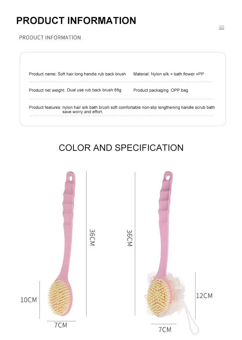 Bath Artifact of Bath BrushBack Belt with Bath Flower Ball Brush for Rub Bath Towel Long Handle Rub Mud Soft Hair Bath Brush