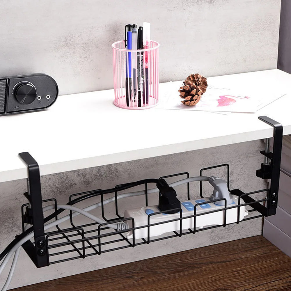 Cable Management Box Under Desk Cable Organizer Storage Shelf Desk Wire Management Cable Tray Under Desk No Drill Metal Rack For