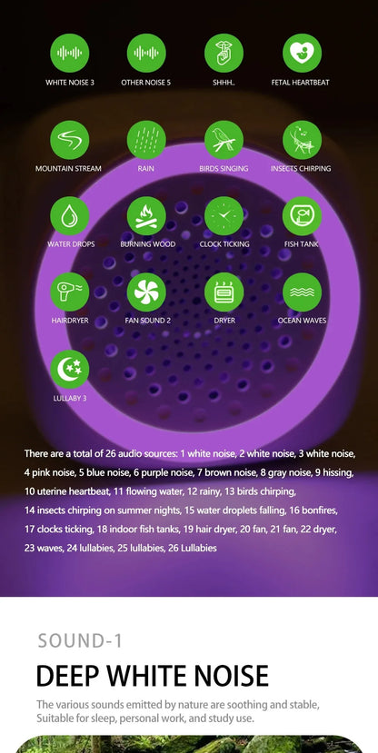 with RGB Lighting Baby White Noise Machine 26 Types Soothing Music with Timer Sleep Sound Player Night Light White Soft Lighting