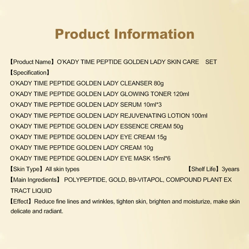 OKADY Skin Care Set Anti Aging Skin 10-piece Daily Care Routine Kit With Vitamin C Peptides Facial Cleanser Eye Mask Toner Serum