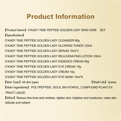 OKADY Skin Care Set Anti Aging Skin 10-piece Daily Care Routine Kit With Vitamin C Peptides Facial Cleanser Eye Mask Toner Serum