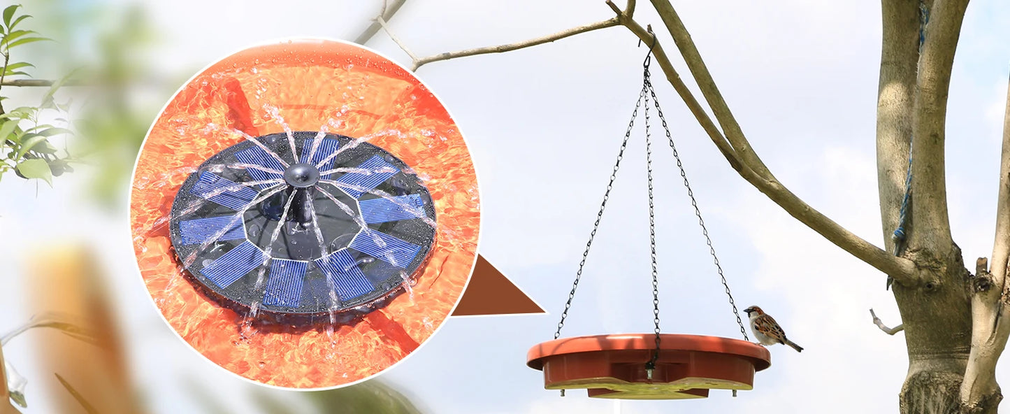 12 Inch Bird feeder Hanging Bird Bath with fountain Outdoor Bird Drinking Bird Tray with Hook and Chain for Garden Yard Patio
