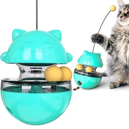 Interactive Cat Turntable Toys Fun Training Treat Dispenser Cat Teasing Stick Tilting Tease Self Play Cat Puzzle Feeder
