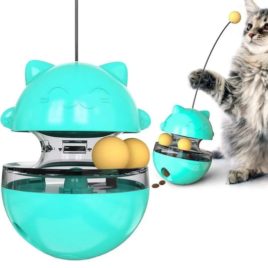 Interactive Cat Turntable Toys Fun Training Treat Dispenser Cat Teasing Stick Tilting Tease Self Play Cat Puzzle Feeder