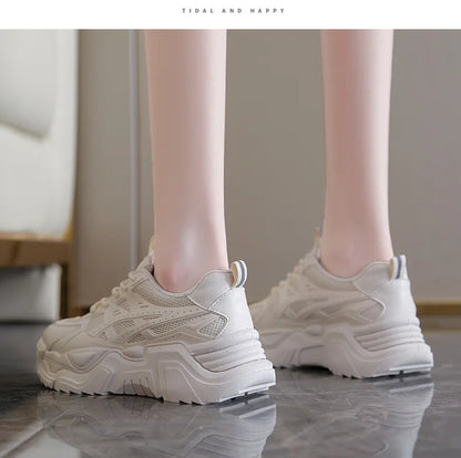 Black Daddy Thick Sole Sneakers Casual Vulcanized Shoes Women High Platform Sneakers Lace Up White Sneakers Women