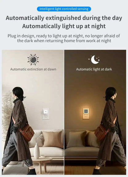 Smart Light Sensor LED Night Light 110-240V US EU Plug in Wall Lamp for Bedroom Kitchen Bathroom Hallway Stairs Lighting