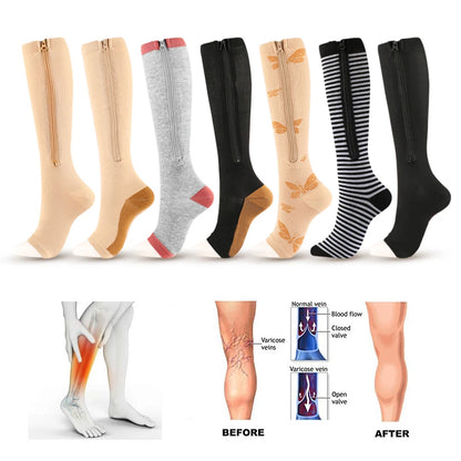 1Pair Medical Compression Socks - Open Toe 15-20 MmHg Zipper Compression Diabetic Socks, Improves Blood Circulation,Reduces Pain
