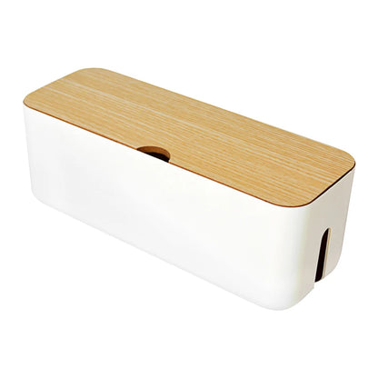 Socket Cable Organizer Box Wooden Style Cord Storage Case Dustproof Charging Data Cable Management Device for TV Wires/Computer