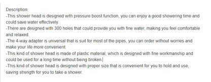 300 hole ultra strong pressurized shower head, square handheld shower head, pressurized shower head, water-saving shower head