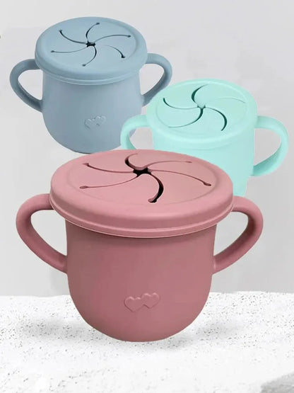 Silicone Baby Snack Cup Kids Solid Color Silicone Food Box Baby Portable Baby Snack Container with Baby Cup Lid