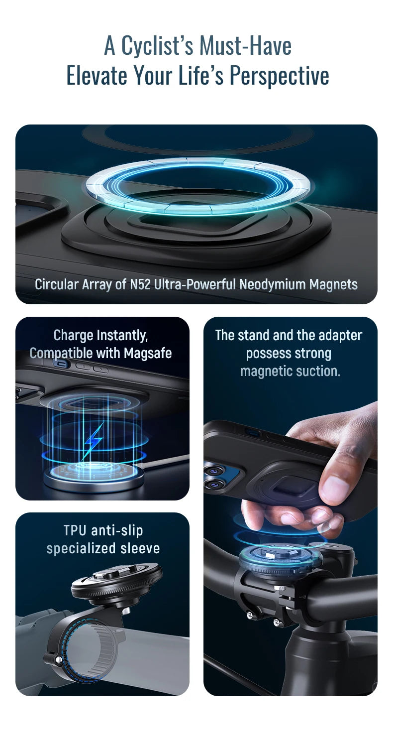 Magnetic Bike & Motorcycle Phone Mount - Universal Smartphone Holder with GPS Support, Secure Magnetic Attachment for Cycling