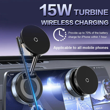 Foldable Magnetic Car Mount Mobile Phone Holder Wireless Charger Vacuum Adsorption Stand for iPhone 16 15 14 13 12 for MagSafe