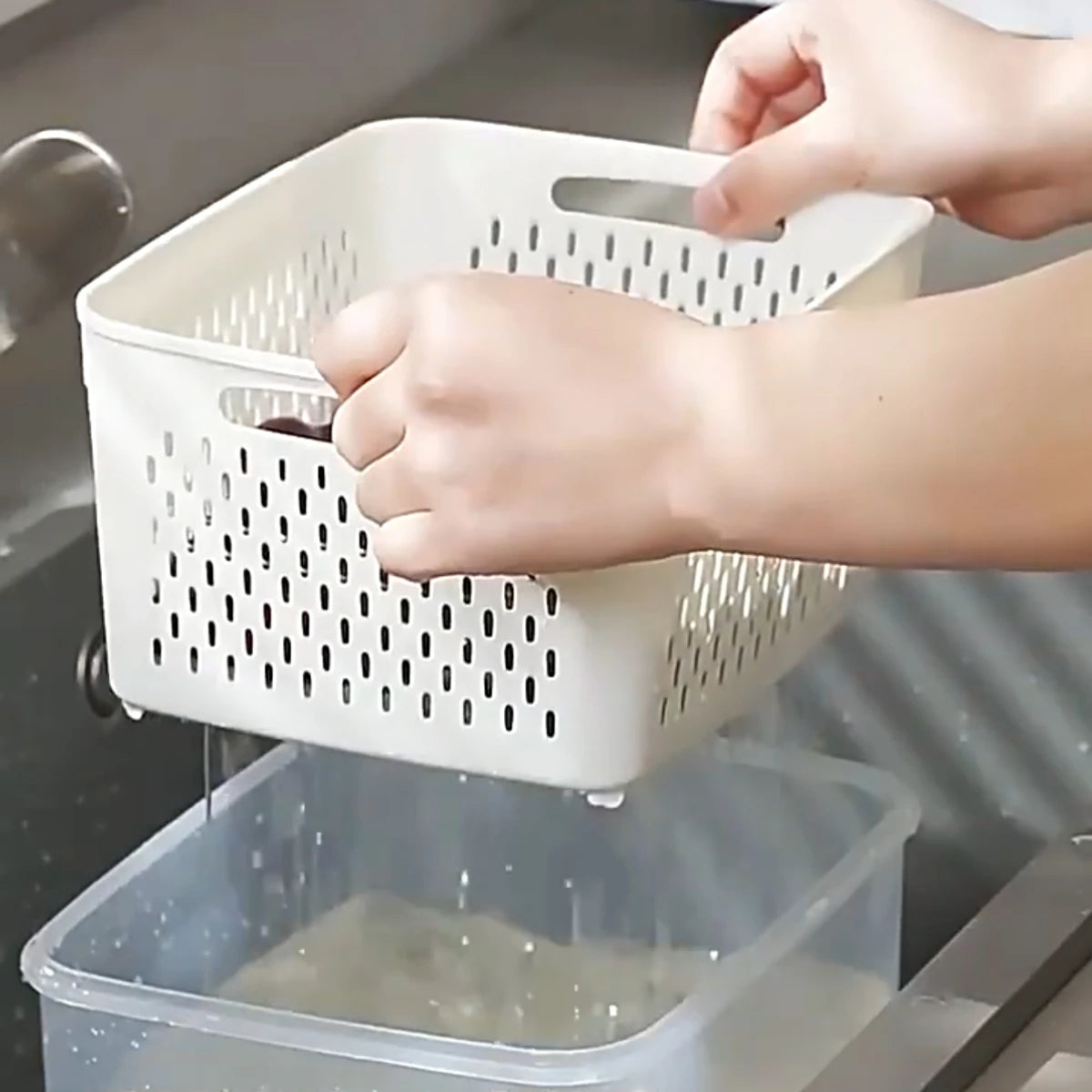 1- 3Pcs Refrigerator Organizer Boxes Fresh Fruit & Vegetable Keep - Fresh Containers with Draining Baskets Kitchen Storage Box