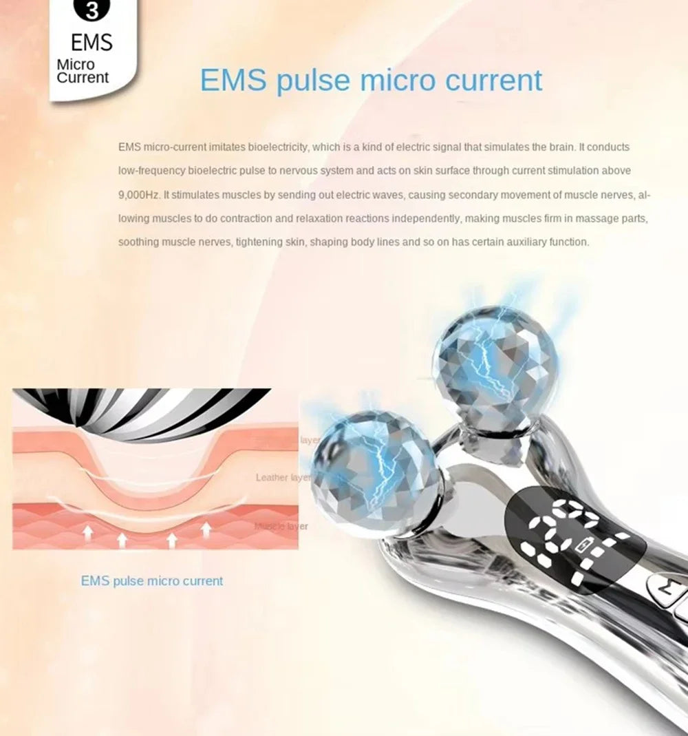 4D Roller Facial Massager EMS Face Lift Device V-Face Slimmer Skin Tightening Double Chin Remover Eye Care Vibration Massager