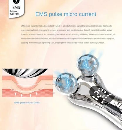 4D Roller Facial Massager EMS Face Lift Device V-Face Slimmer Skin Tightening Double Chin Remover Eye Care Vibration Massager