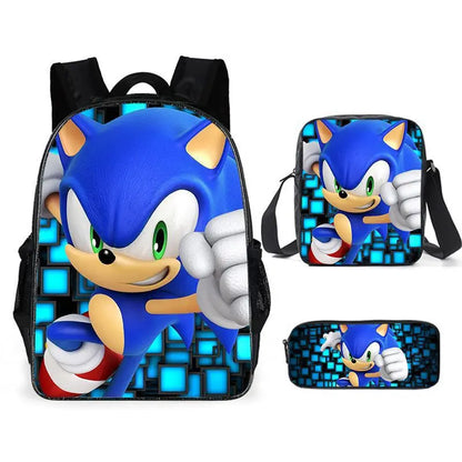 HOT 3PC-SET Sonic Backpack Primary and Secondary School School Bags  Anime Cartoon School Bags Best Gifts for Kids Mochila