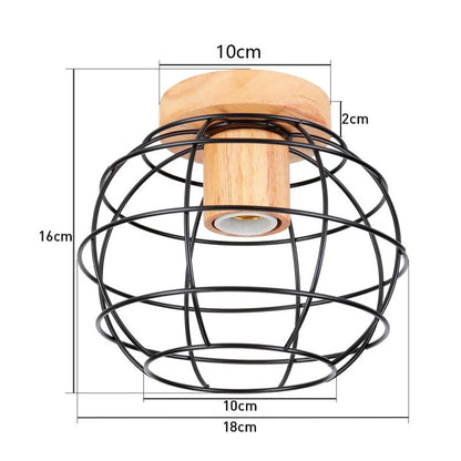 LED E27 Ceiling Lights Vintage Industrial Wood Ceiling Lamp for Kitchen Living Room Bar Restaurant Wire Cage Lampshade Lighting