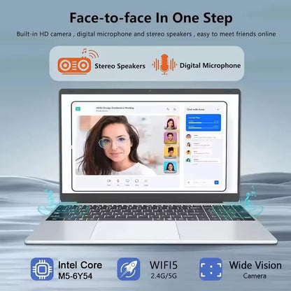 2025 New Notebook 15.6 Inch Laptop Windows 11 Intel Core m5-6Y54 16GB RAM 1TB SSD Fingerprint Unlock Study Office Pc Laptops