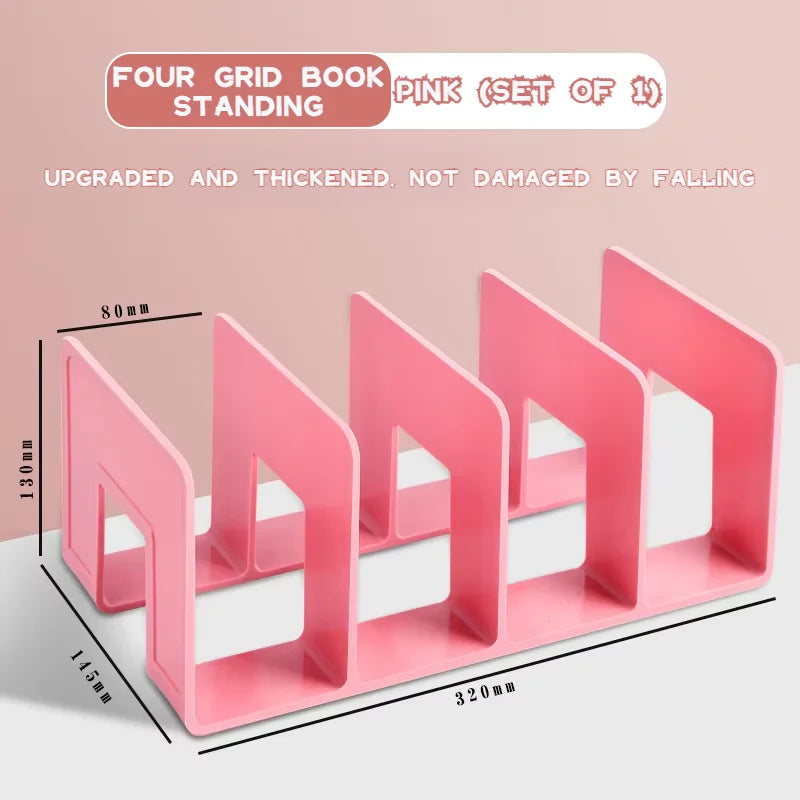 Upgraded Thickened 4-Slot Book Stand Sturdy Large Capacity Organizer for School Supplies Stationery Office Students Desk Tool