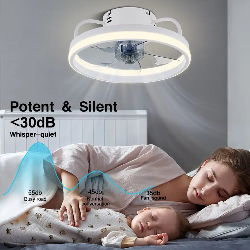 Smart Bedroom Ceiling Fans with Remote Control Low Profile 33CM 55W Dimmable LED Ceiling Fan with Lights  6 Wind Speeds Timing