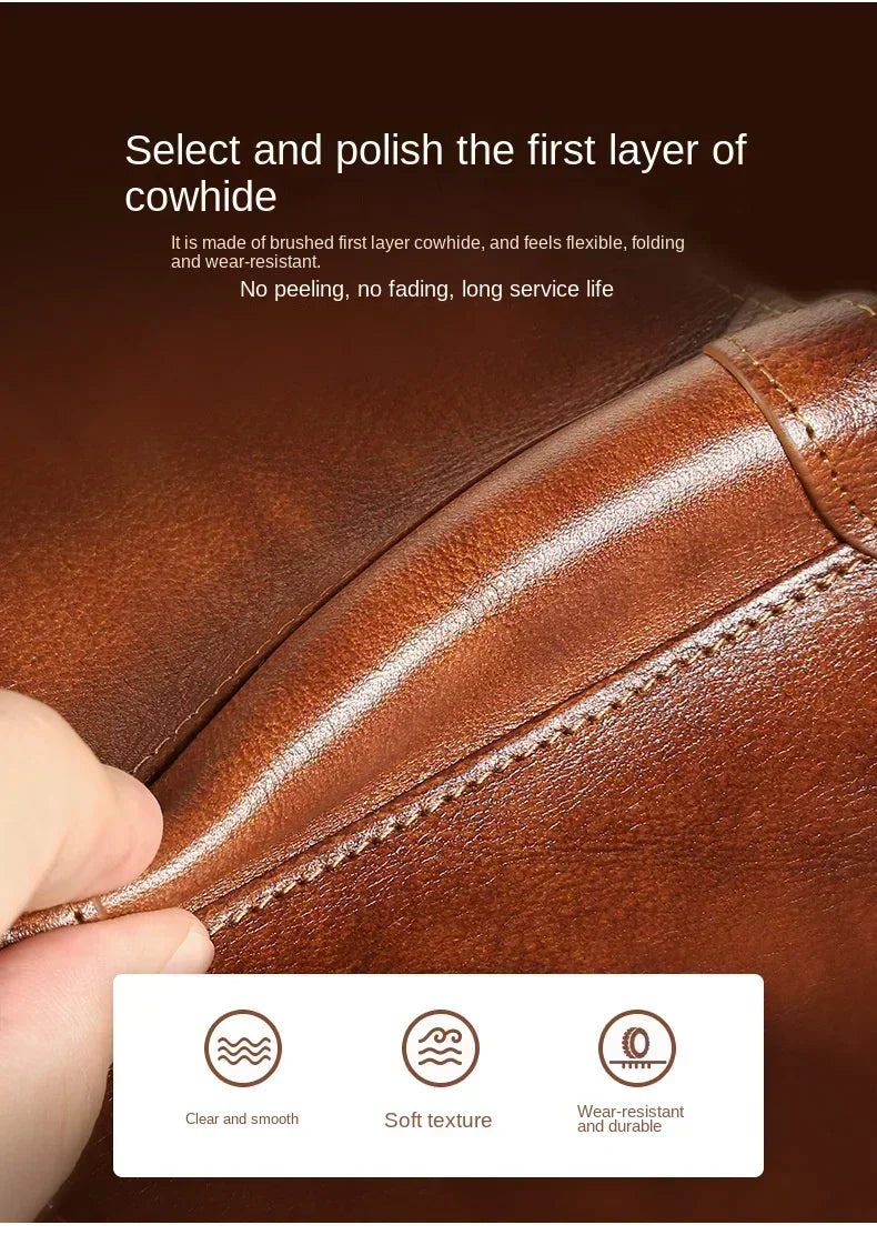 Men's Wallets RFID Blocking Genuine Leather Trifold Business Short Purse Wallet for Men with ID Window and Credit Card Holder