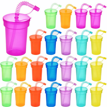 Neon Sipper Cups - Colorful, Spill-Proof Cups with Lids and Straws - Ideal for School Events, Themed Parties, and Birthday Celeb