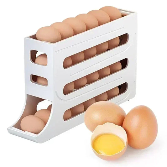 4 Tier Egg Storage Box Organizer Refrigerator Rolling Egg Organizer Holder Fridge Storage Organizer Food Container Egg Dispenser