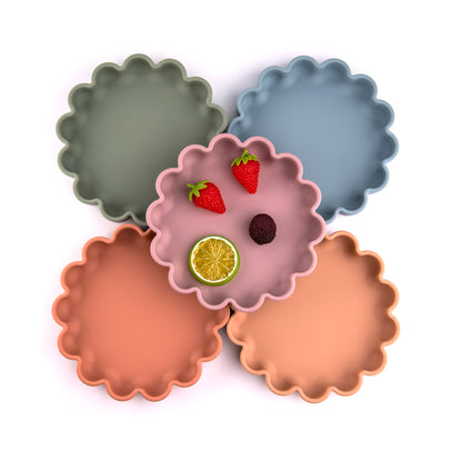 Flower Design Baby Dinning Plate Silicone Suction Plate Silicone Feeding Dish For Baby