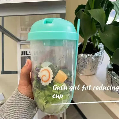 1pc White/Green Portable Bottle Salad Container Bottle-Shaped Bento Salad Bowl For Lunch Salad Box With Fork Salad Bowl