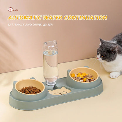 Pet Cat Bowl Automatic Feeder Dog Food Bowl With Water Fountain Double Bowl Drinking Raised Stand Dish Bowls For Cats