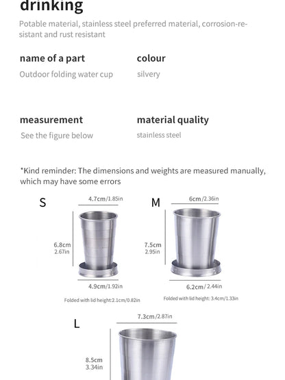 Outdoor Portable Outdoor Camping Portable Metal Stainless Steel Telescopic Cups Folding Cups Drinks Cups.