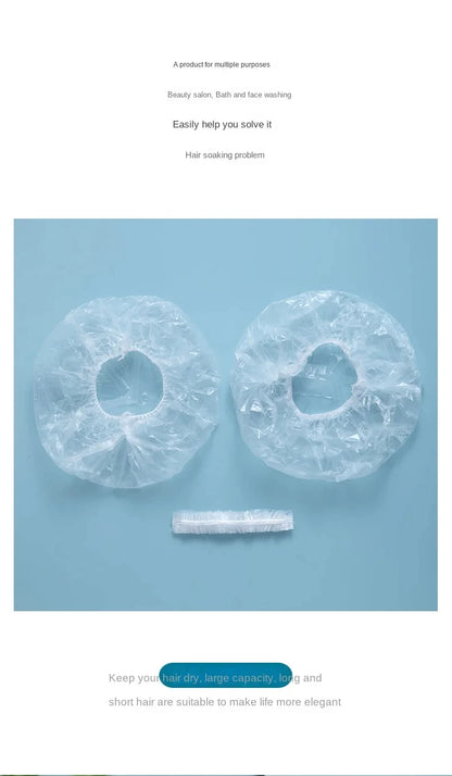 Women's Disposable Shower Cap, Plastic Waterproof Head Cover, Pink Spa Salon, Hotel Hair Dye, Elastic Hair Cap, 100 Pieces/set