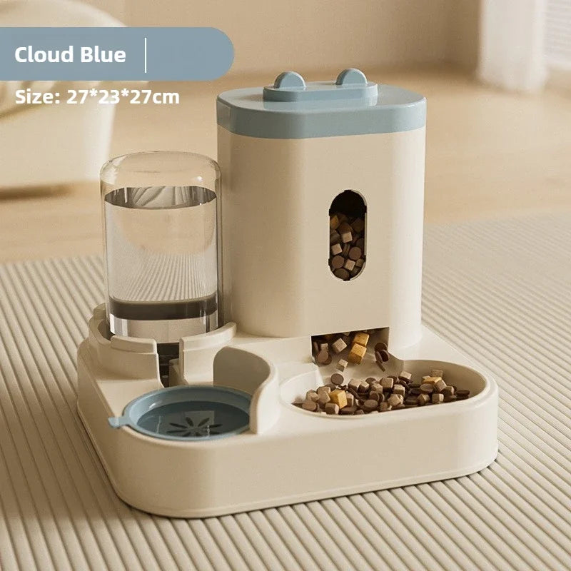 Automatic Cat Dog Feeder with Water Fountain Large Capacity Elevated Bowl Anti-Tip Design for Pets Drinker Accessories