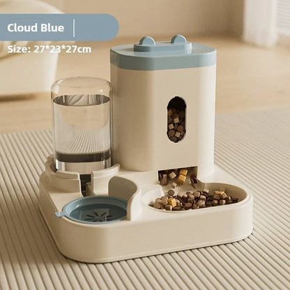 Automatic Cat Dog Feeder with Water Fountain Large Capacity Elevated Bowl Anti-Tip Design for Pets Drinker Accessories
