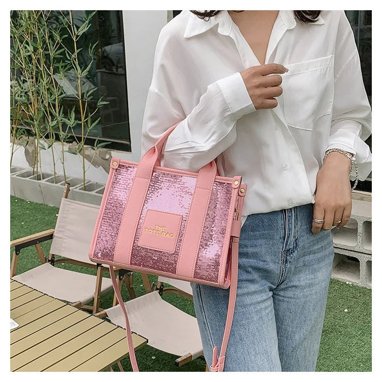 Women's Tote Bag Sequin Shoulder Bag PU Leather Large Capacity Luxury Designer The Tote Bag For Women Crossbody Bags 2024 New