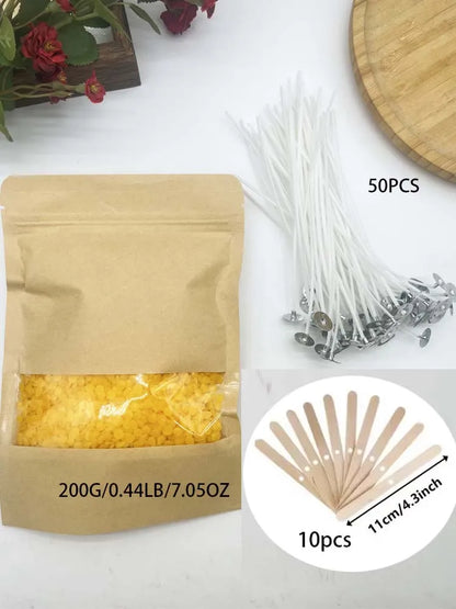 Candle Making Kit - 200G Beeswax Wax, Wicks, Holders & Stickers for Scented Candles and Crafts