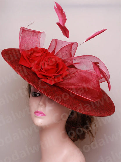 Elegant Women Church Derby Big Fascinator Hat Formal Dress Church Headpiece Bride Femme Marriage Chapeau Cap Flower Millinery