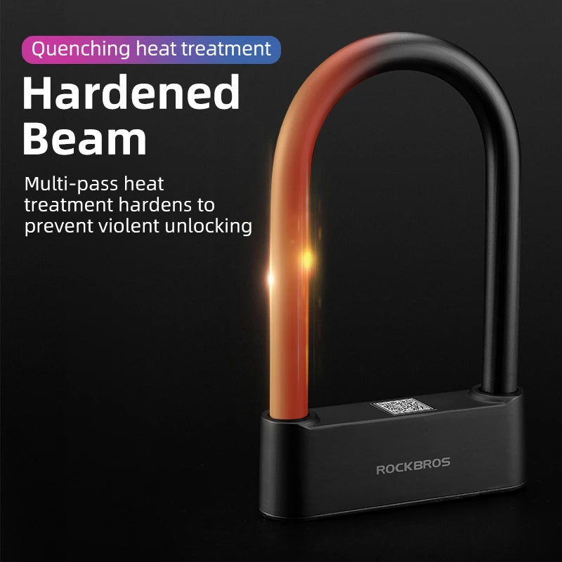 ROCKBROS Bicycle Smart Lock Bluetooth Fingerprint Unlock Waterproof High Strength Steel Alloy Anti-theft U-Lock Bike Accessories