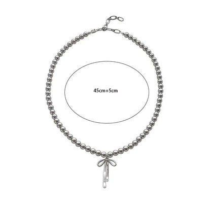 Fashionable Choker with Pendant Graceful Bowknot Pendant Choker Necklace with Gray Pearls Neck Jewelry Accessories