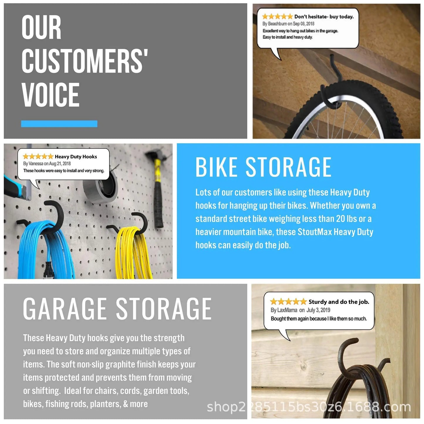 Bicycle Hanger Hooks Wall Mounted Screw-in Storage Hook Set Heavy Duty Hooks  For Garage Garden Tool