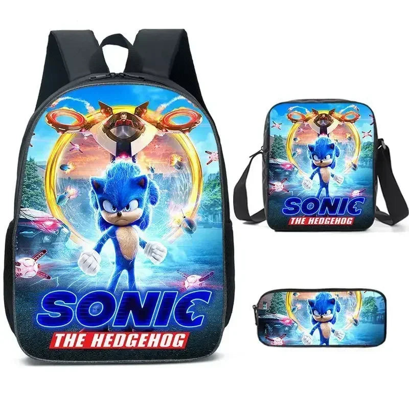 HOT 3PC-SET Sonic Backpack Primary and Secondary School School Bags  Anime Cartoon School Bags Best Gifts for Kids Mochila