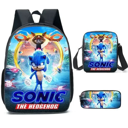 HOT 3PC-SET Sonic Backpack Primary and Secondary School School Bags  Anime Cartoon School Bags Best Gifts for Kids Mochila