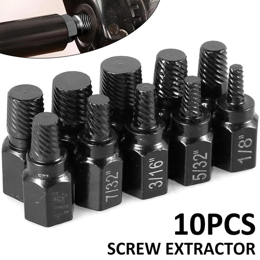 10Pcs Screw Extractor Kit Alloy Steel Damaged Screw Remover Metal Set Easy Out Drill Bits Bolt Stud Multi-Spline Screw Extractor