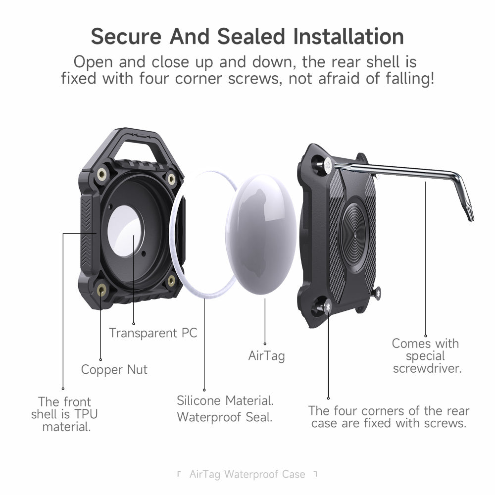 Waterproof Airtag Keychain Holder Case,Screw Full Cover Compatible with Apple AirTag Tracker Key Ring