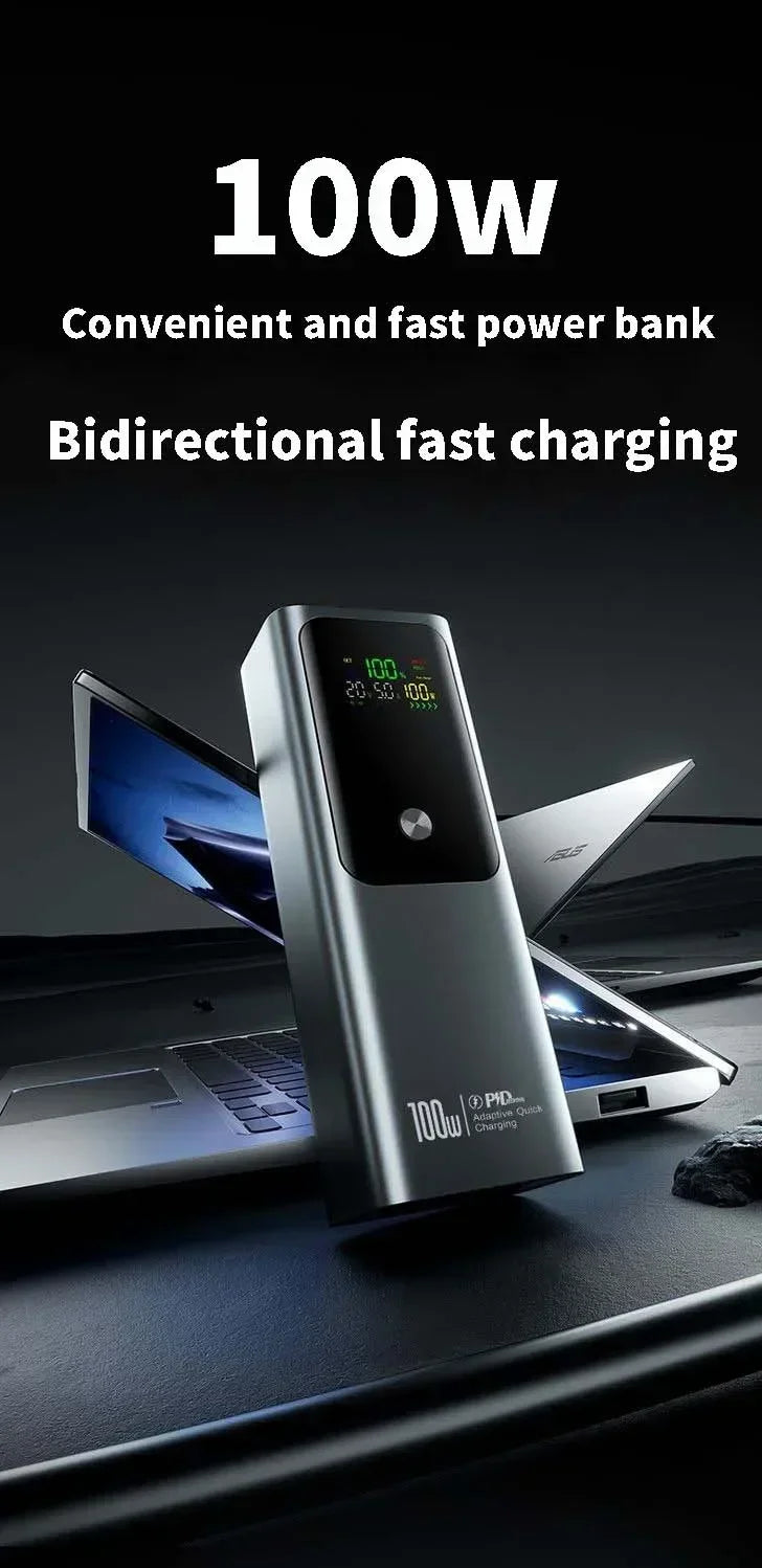 New PD100W Fast Charging Power Bank 20000mAh High Capacity Portable Charger External Spare Battery Laptop Powerbank for IPhone