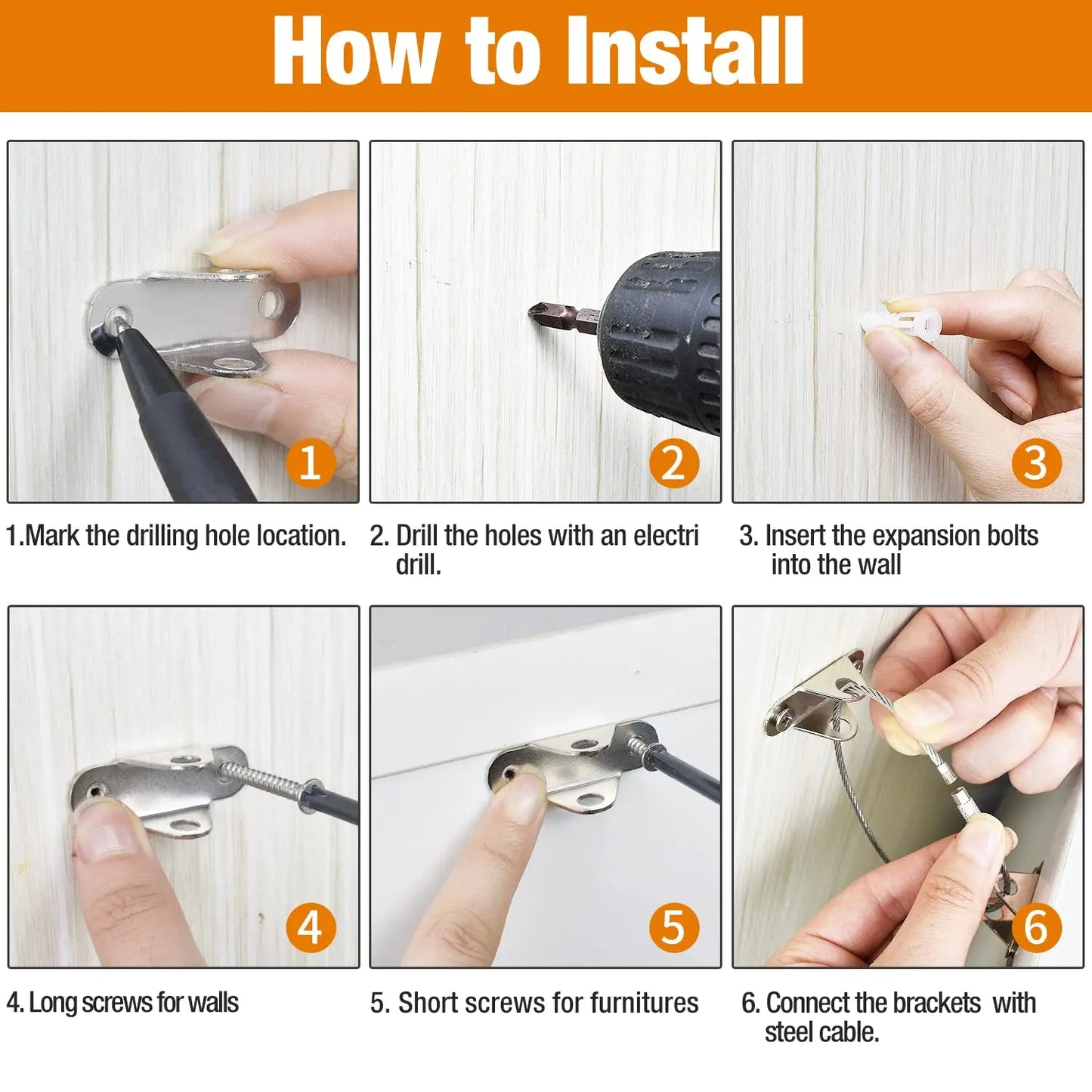 6 Sets Furniture Anchors Anti Tip Furniture Anchors for Baby Proofing, Safety Anchor Furniture Fasteners to Wall