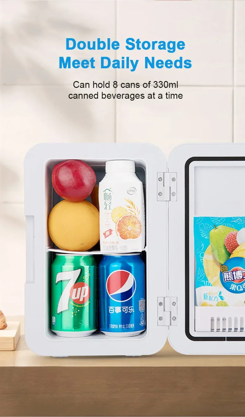 6L Mini Car Refrigerator 12V DC 220V AC Electric Portable Beauty Cooler Warmer Car Mini Fridge Ice Box for Home Camping Travel