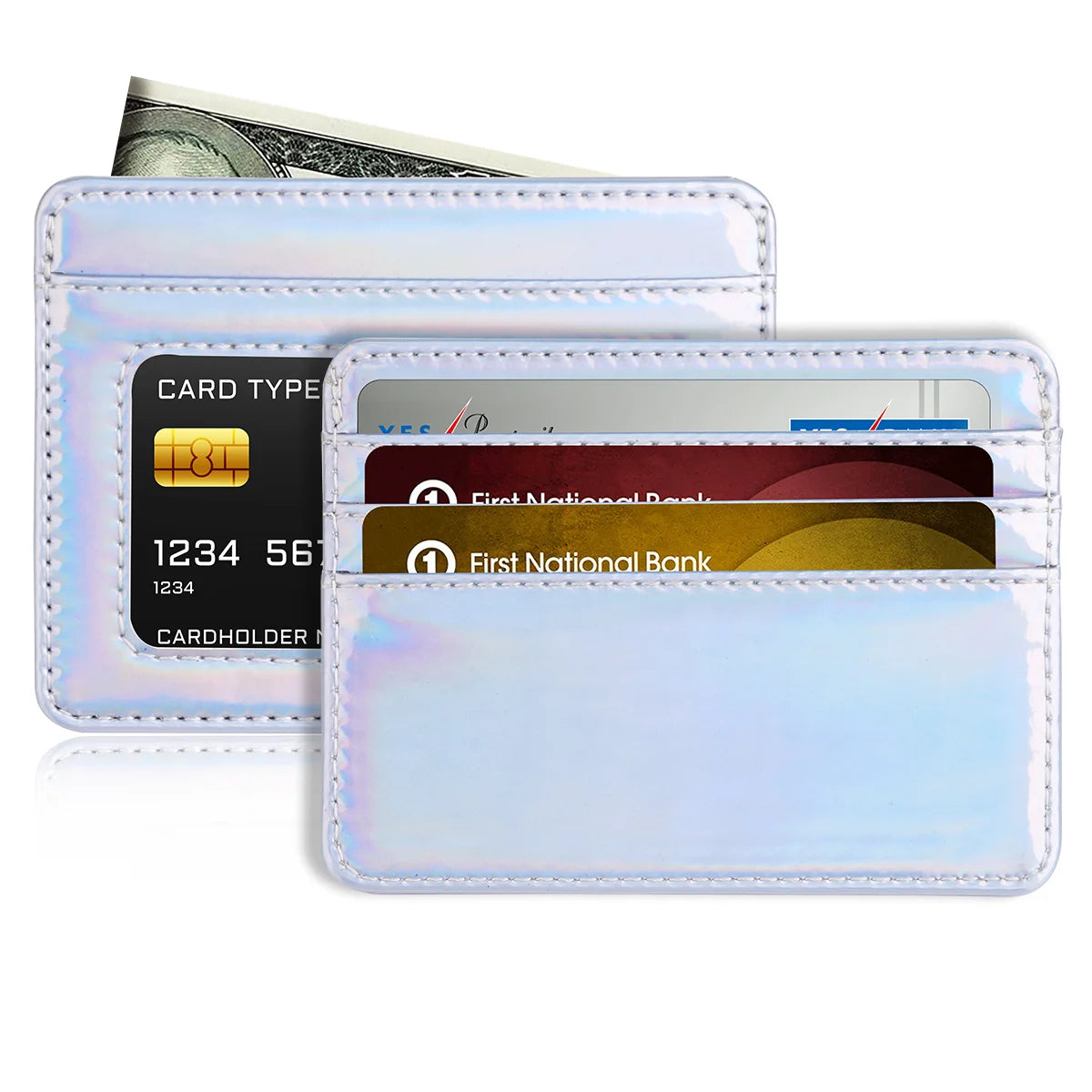 RFID Blocking Credit Card Holder Wallet for Women Men, Slim Minimalist Front Pocket Wallet with Laser Colors