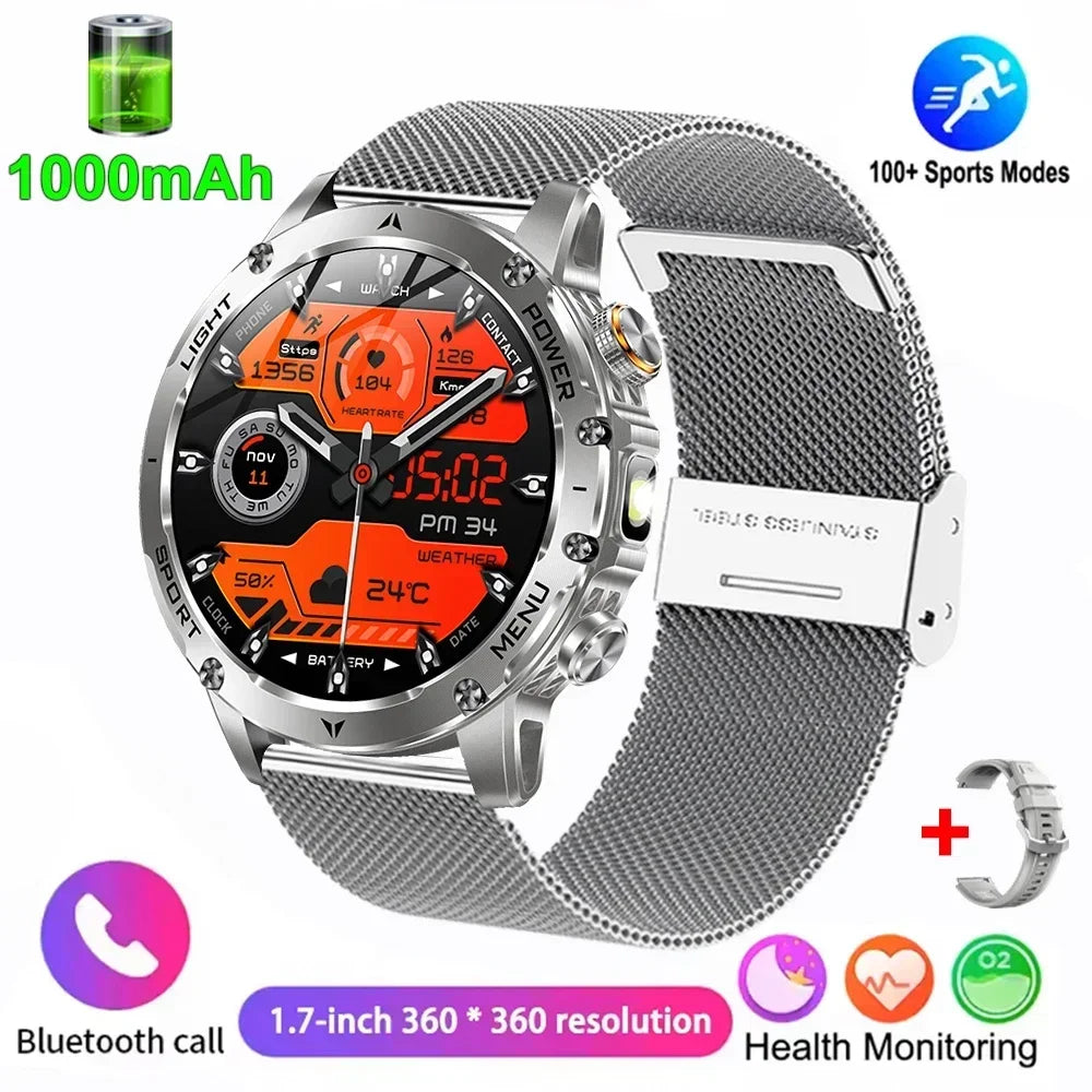 New For HUAWEI 1000mAh Large Capacity Battery Smart Watch Men Outdoor Flashlight BT Call Waterproof Sport Fitness SmartWatches