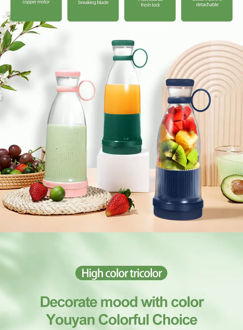 Portable Electric Juicer Cup 6 Blades USB Milkshake Blender Mini Fruit Milk Mixer Fresh Juice Sport Bottle for On-the-Go